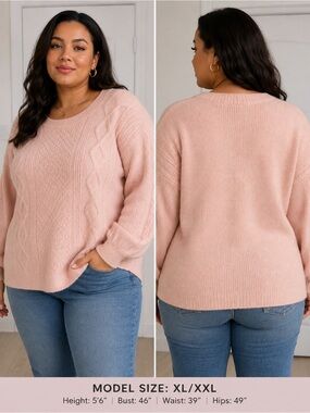 1.STATE Soft Pink Cable Knit Sweater Fits L/XL Puff Sleeve
